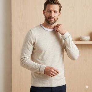 Hugo Boss Men's Beige Crewneck Knit Long Sleeve Top Orange Tag XXL Slim Fit